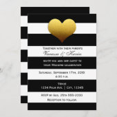 Chic Black Blanc Gratté Or Coeur Invitation (Devant / Derrière)
