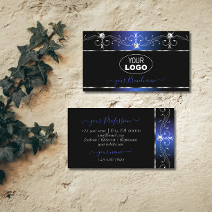 Chic Black Blue Squiggles Sparkle Jewels met Logo Visitekaartje