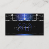 Chic Black Blue Squiggles Sparkle Jewels Monogram Visitekaartje (Voorkant)
