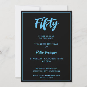 Chic Black & Blue Typografie 50ste verjaardag Kaart