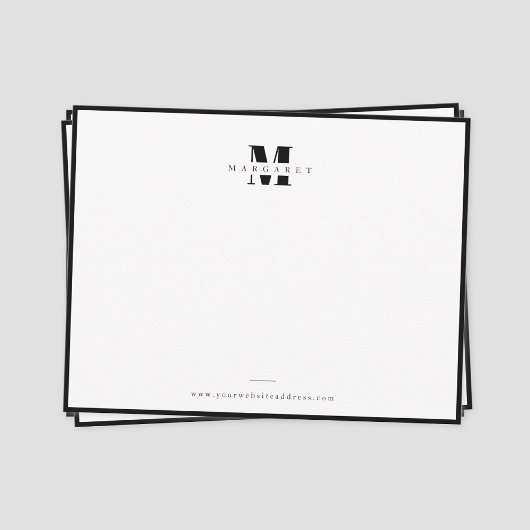 Chic Black Border Bold Letter Simple Monogram Name Notitiekaartje