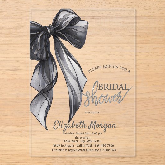 Chic Black Bow Striped Bridal Shower Invitation (Recto)