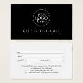 Chic Black Business Logo Certificat cadeau (Devant & derrière)