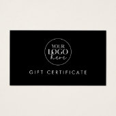 Chic Black Business Logo Certificat cadeau (Devant)