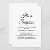 Chic Black Calligraphie Surprise Party Invitation (Devant / Derrière)