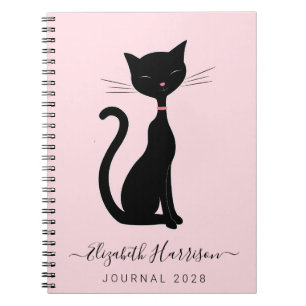 Chic Black Cat Personeelsroze Notitieboek