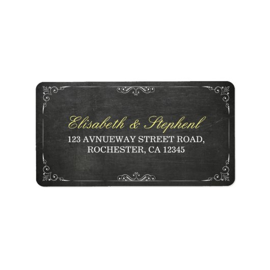 Chic Black Chalkboard Floral Mariage Étiquette de (Devant)
