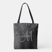 Chic Black Dripping Glitter Brushed Metal Monogram Draagtas (Achterkant)