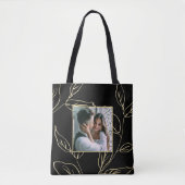 Chic Black en Faux Gold Botanical met Foto Tote Bag (Voorkant)