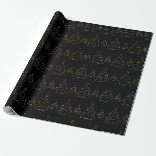 Chic Black en Gold kerstboom Cadeaupapier (Uitgerold)
