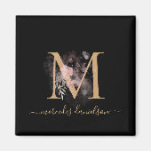 Chic Black en Gold Script Floral Monogram Magneet (Voorkant)