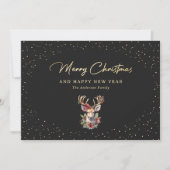 Chic Black en Gold Snow Reindeer Merry-kerst Feestdagenkaart (Voorkant)