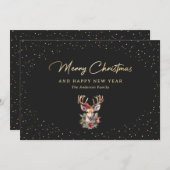 Chic Black en Gold Snow Reindeer Merry-kerst Feestdagenkaart (Voorkant / Achterkant)