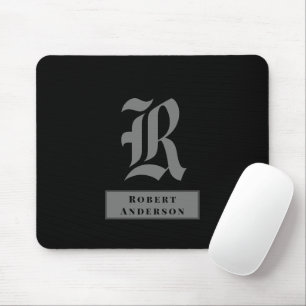 Chic Black en Gray Classic American Text Monogram Muismat
