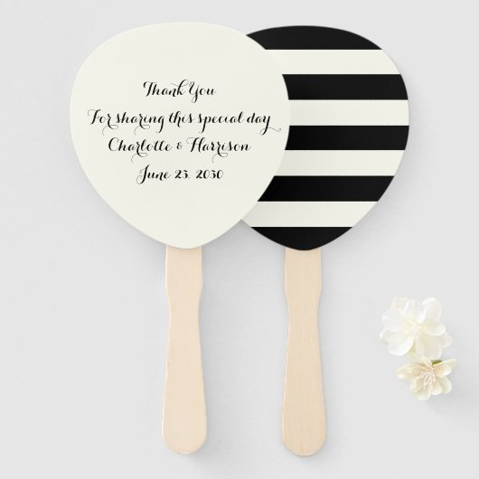 Chic black en iory strepen aangepast script bruilo handwaaier (Voorkant en achterkant)