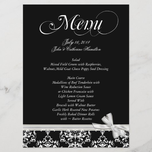 Chic Black en White Custom Wedding Menu (Voorkant)