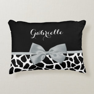 Chic Black en White Giraffe Print Silver Grey Bow Decoratief Kussen