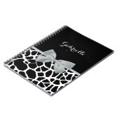 Chic Black en White Giraffe Print Silver Grey Bow Notitieboek (Linkerzijde)