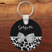 Chic Black en White Giraffe Print Silver Grey Bow Sleutelhanger (Voorkant)