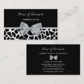 Chic Black en White Giraffe Print Silver Grey Bow Visitekaartje (Voorkant / Achterkant)