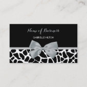 Chic Black en White Giraffe Print Silver Grey Bow Visitekaartje (Voorkant)