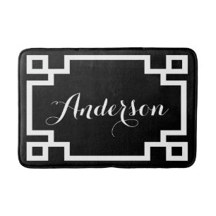 Chic Black en White Greek Key Custom Monogram Badmat
