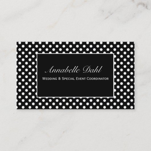 Chic Black en White Polka Dot Visitekaartjes (Voorkant)