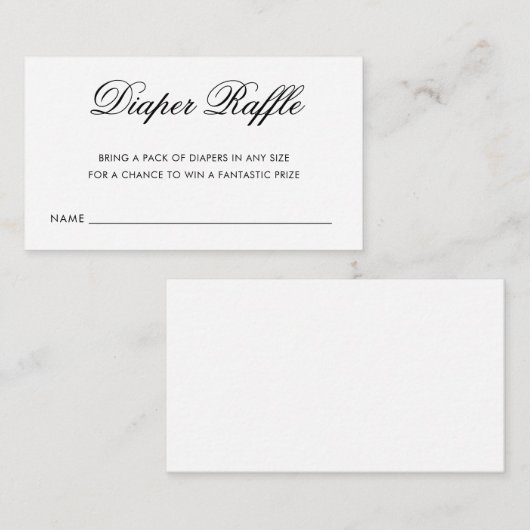 Chic Black en White Script Diaper Raffle Ticket Informatiekaartje (Voorkant / Achterkant)