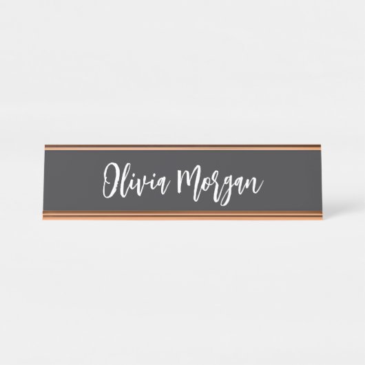 Chic Black en White Sketting Cursive Script Bureau Naambordje (Voorkant)