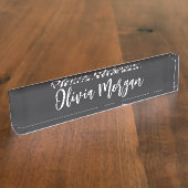 Chic Black en White Sketting Cursive Script Name Naambordje (Zijkant)