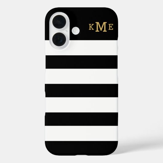Chic Black en White Stripes met Gold Monogram Case-Mate iPhone Case (Achterkant)
