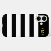 Chic Black en White Stripes met Gold Monogram Case-Mate iPhone Case (Achterkant (horizontaal))