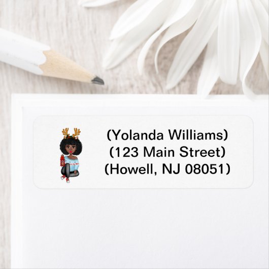 Chic Black Femme Étiquette de adresse de Noël pers (En situation)