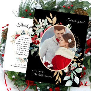 Chic Black Floral Bedankt Berichten Briefkaart