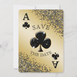 Chic Black Glitter & Ace of Clubs Bewaar de datum Kaart