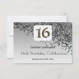 Chic Black Glitter, Sixteen Birthday RSVP