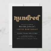 Chic Black Gold 100th Birthday Party Invitation (Devant)