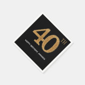Chic Black Gold 40th Birthday Paper Napkin Servet (Hoek)