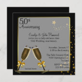 Chic Black & Gold 50th Wedding Jubileum Kaart (Voorkant / Achterkant)