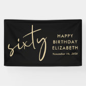 Chic Black Gold 60th Birthday Party Spandoek (Horizontaal)