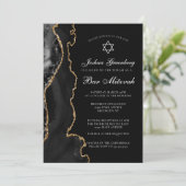 Chic Black Gold Agate Bar Mitswa Party Kaart (Staand voorkant)