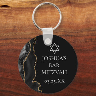 Chic Black Gold Agate Bar Mitswa Party Sleutelhanger
