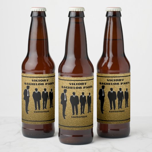 Chic Black & Gold Bachelor Party Bier Etiket (Flessen)