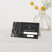 Chic Black Gold Bar Mitswa Place Card (Voorkant)