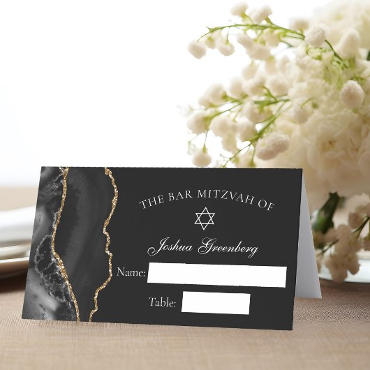 Chic Black Gold Bar Mitswa Place Card