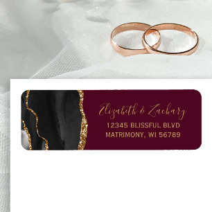 Chic Black Gold Bourgondië Wedding Retouradres Etiket