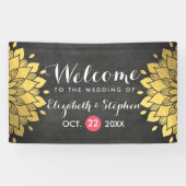 Chic Black & Gold Chalkboard Floral Wedding Banner (Horizontaal)