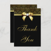 Chic Black Gold Chevrons Diamond Bow Merci (Devant / Derrière)