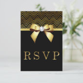 Chic Black Gold Chevrons Diamond Bow RSVP (Debout devant)