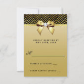 Chic Black Gold Chevrons Diamond Bow RSVP (Dos)